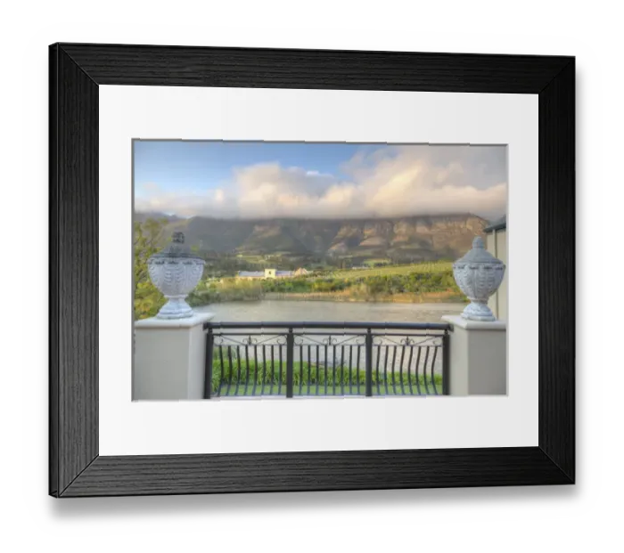 Framed Print : Africa, South Africa, Franschhoek. View from L Ermitage Hotel balcony. Credit as