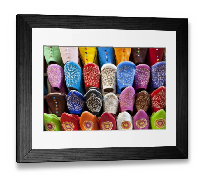 Framed Print : Leather slippers for sale in the Souk, Marrakech (Marrakesh), Morocco Framed Print : Leather slippers for sale in the Souk, Marrakech (Marrakesh), Morocco