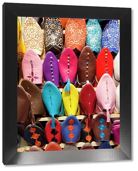 Leather slippers for sale in the Souk, Marrakech (Marrakesh), Morocco