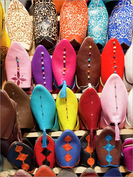 Leather slippers for sale in the Souk, Marrakech (Marrakesh), Morocco