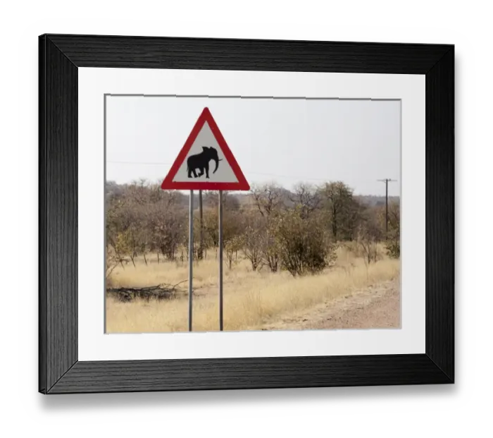 Framed Print : Africa, Namibia, Damaraland. Sign warning about elephants