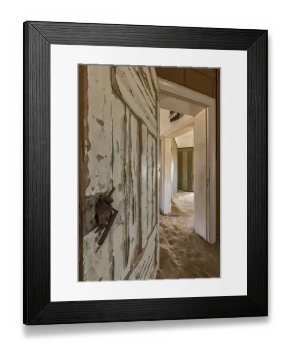 Framed Print : Africa, Namibia, Kolmanskop, Sperrgebeit. View in abandoned sand-filled house. Credit as Framed Print : Africa, Namibia, Kolmanskop, Sperrgebeit. View in abandoned sand-filled house. Credit as