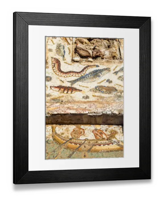 Framed Print : Mosaic of fishermen and fish, Utica Punic and Roman archaeological site, Tunisia Framed Print : Mosaic of fishermen and fish, Utica Punic and Roman archaeological site, Tunisia