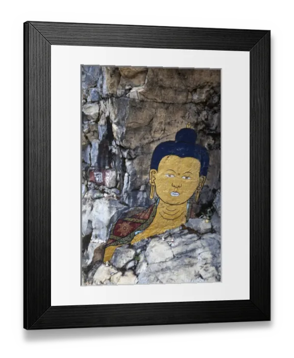 Framed Print : Asia, Bhutan, Trongsa. Rock Painting Scene from Travelers and Magicians movie