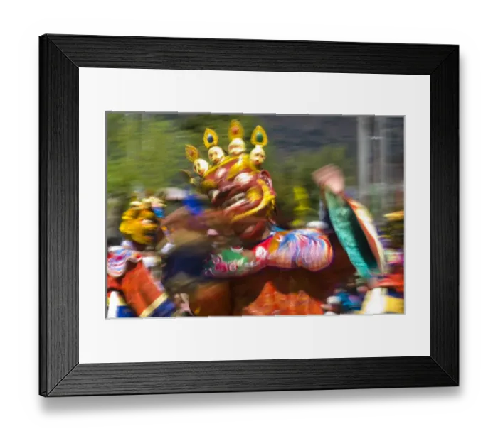 Framed Print : Costumed dancers at religious festivity with many visitors, Paro Tsechu, Bhutan