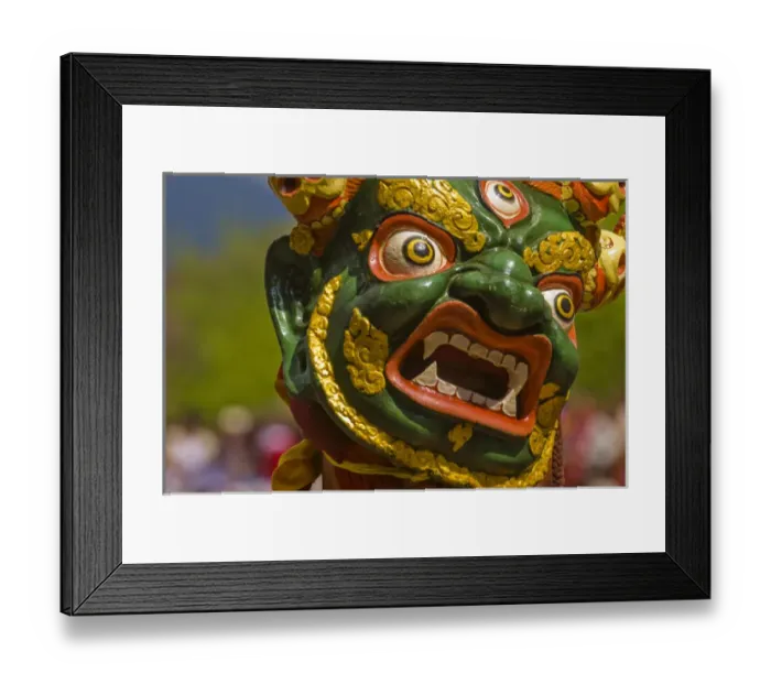 Framed Print : Mask of dancer at religious festivity with many visitors, Paro Tsechu, Bhutan, Asia Framed Print : Mask of dancer at religious festivity with many visitors, Paro Tsechu, Bhutan, Asia