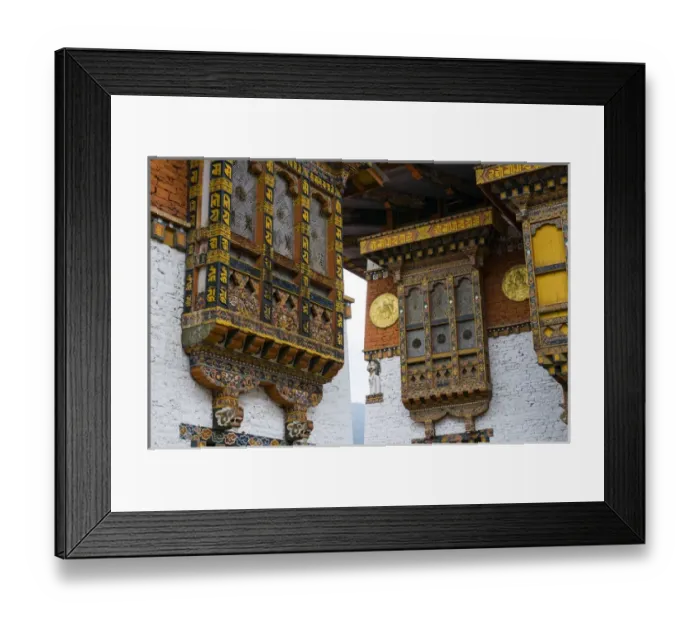 Framed Print : Close up from the woodwork in the dzong or castle of Punakha, Bhutan, Asia