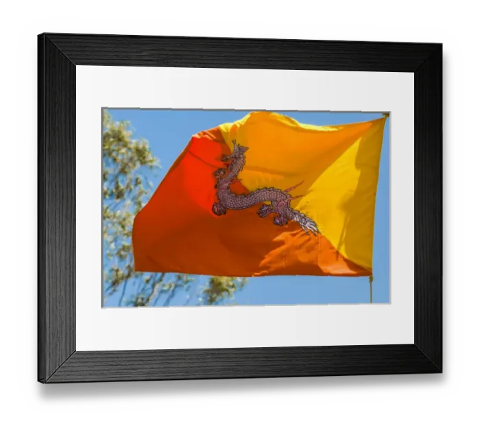 Framed Print : Bhutanese flag blowing in the wind Framed Print : Bhutanese flag blowing in the wind