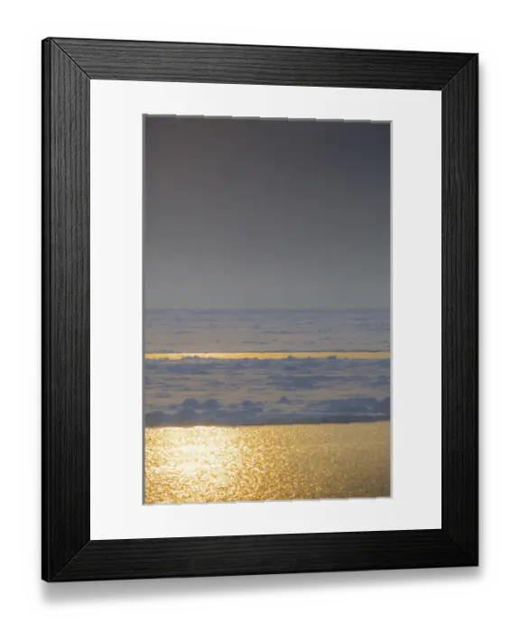 Framed Print : Southern Ocean, Antarctica. Sea Ice and Golden Water at Sunset