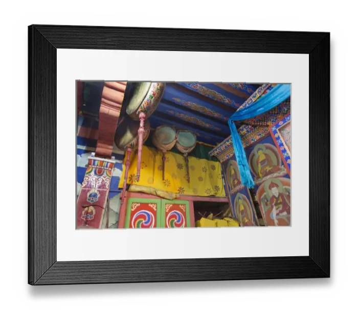 Framed Print : Asia, Bhutan, Haa Dzong, Details of drums inside the Haa Dzong