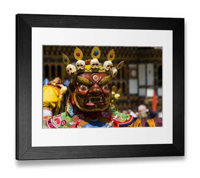 Framed Print : Costumed dancers at religious festivity with many visitors, Paro Tsechu, Bhutan Framed Print : Costumed dancers at religious festivity with many visitors, Paro Tsechu, Bhutan