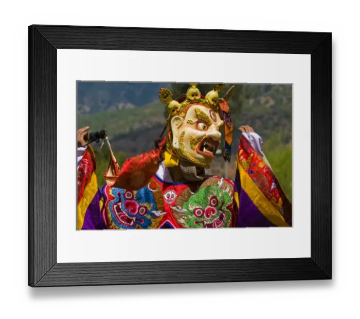 Framed Print : Costumed dancers at religious festivity with many visitors, Paro Tsechu, Bhutan Framed Print : Costumed dancers at religious festivity with many visitors, Paro Tsechu, Bhutan