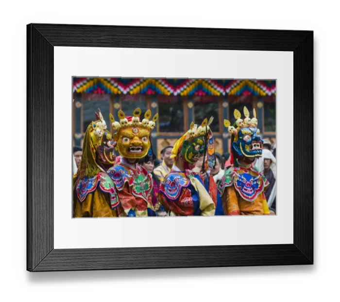 Framed Print : Costumed dancers at religious festivity with many visitors, Paro Tsechu, Bhutan Framed Print : Costumed dancers at religious festivity with many visitors, Paro Tsechu, Bhutan