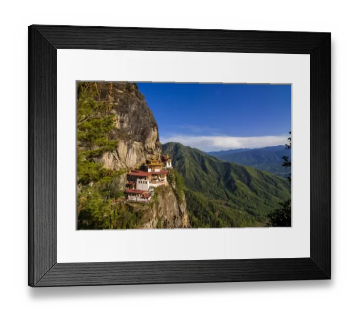 Framed Print : Tiger-Nest, Taktshang Goempa monastery hanging in the cliffs, Bhutan Framed Print : Tiger-Nest, Taktshang Goempa monastery hanging in the cliffs, Bhutan