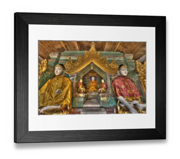 Framed Print : Myanmar, Yangon. Buddha statues in Schwedagon Temple