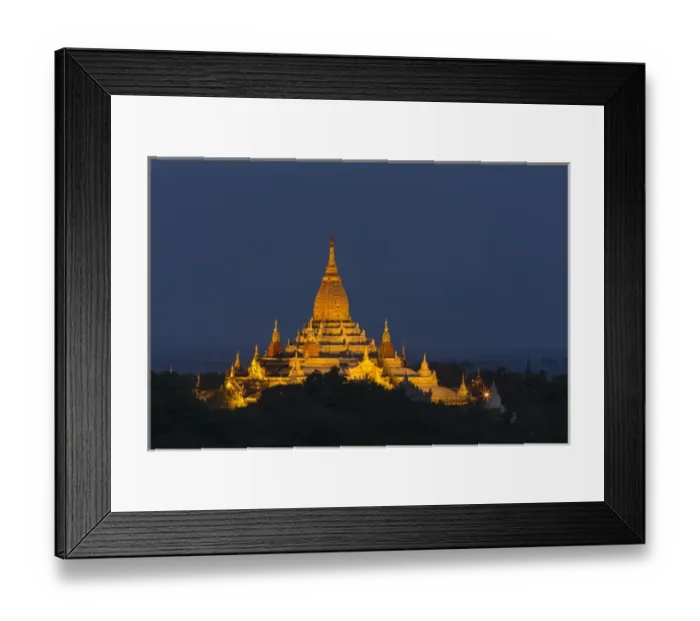Framed Print : Myabnmar, Bagan. A giant stupa is lit at night on the plains of Bagan Framed Print : Myabnmar, Bagan. A giant stupa is lit at night on the plains of Bagan