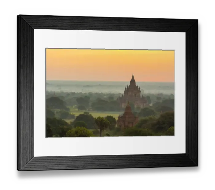 Framed Print : Myanmar. Bagan. Smoke from cooking fires shrouds the temples of Bagan at sunrise Framed Print : Myanmar. Bagan. Smoke from cooking fires shrouds the temples of Bagan at sunrise