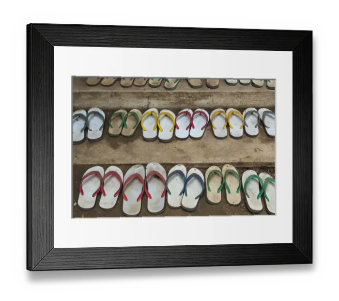 Framed Print : Myanmar, Yangon. Shoes lined up outside a monastery in Yangon Framed Print : Myanmar, Yangon. Shoes lined up outside a monastery in Yangon