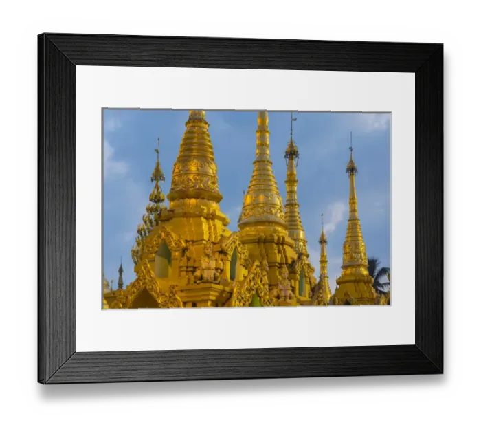 Framed Print : Myanmar. Yangon. Shwedagon Pagoda. Golden spires gleam at twilight Framed Print : Myanmar. Yangon. Shwedagon Pagoda. Golden spires gleam at twilight