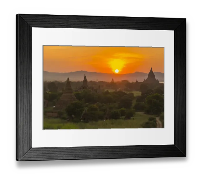 Framed Print : Myanmar. Bagan. Sunset over the temples of Bagan