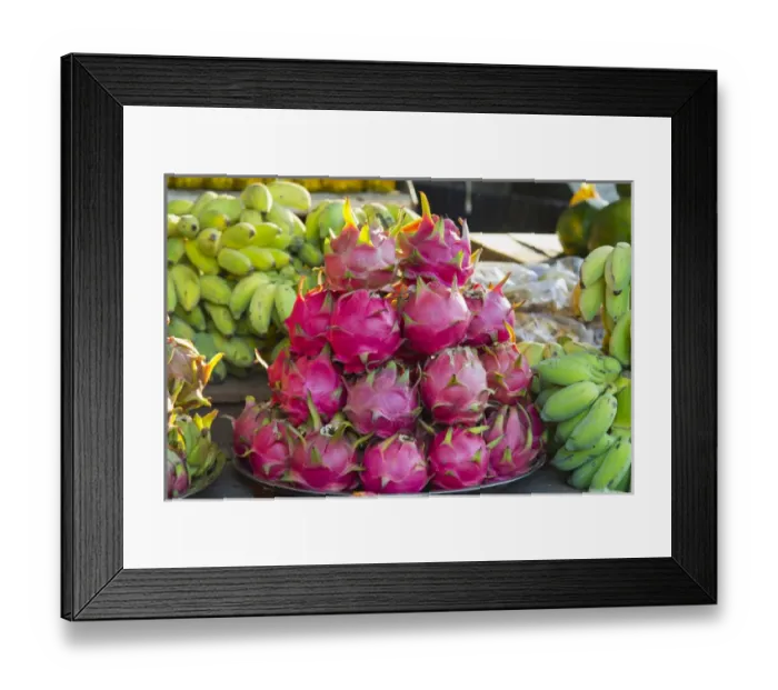 Framed Print : Myanmar. Mt Popa. Dragonfruit for sale in a market Framed Print : Myanmar. Mt Popa. Dragonfruit for sale in a market
