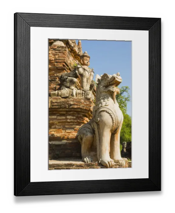Framed Print : Myanmar. Mandalay. Inwa. Red brick stupa. Lion guardian Framed Print : Myanmar. Mandalay. Inwa. Red brick stupa. Lion guardian