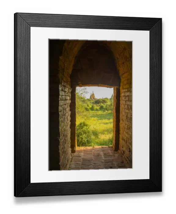 Framed Print : Myanmar. Bagan. View of some pagodas from inside a temple