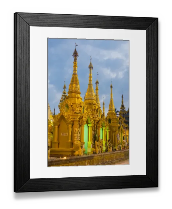 Framed Print : Myanmar. Yangon. Shwedagon Pagoda. Gold spires glow in the twilight