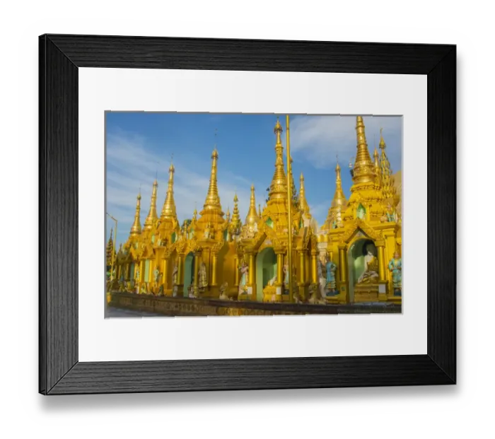 Framed Print : Myanmar. Yangon. Shwedagon Pagoda. Gold painted stupas in the afternoon sun Framed Print : Myanmar. Yangon. Shwedagon Pagoda. Gold painted stupas in the afternoon sun