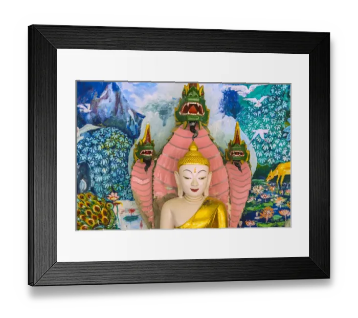 Framed Print : Myanmar. Mandalay. Sagaing Hill. Soon U Pon Nya Shin Paya. Buddha with the nagas behind Framed Print : Myanmar. Mandalay. Sagaing Hill. Soon U Pon Nya Shin Paya. Buddha with the nagas behind