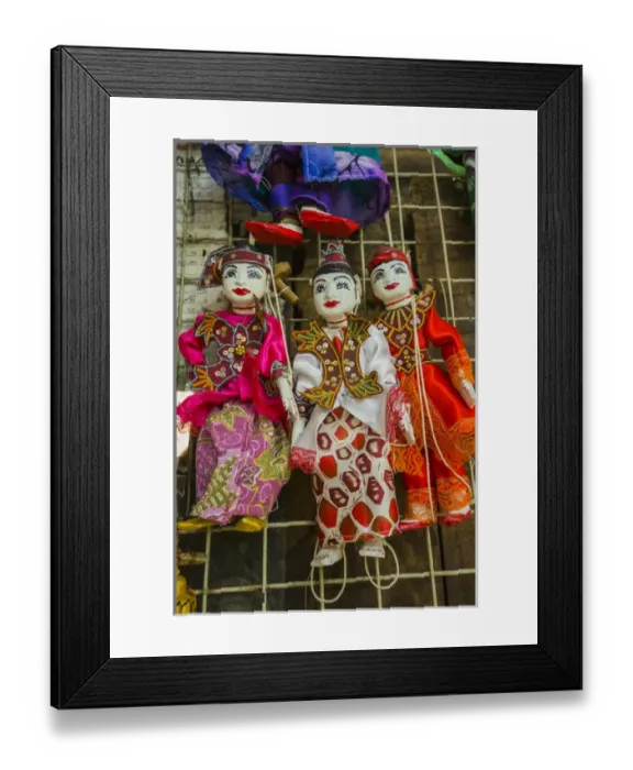 Framed Print : Myanmar. Yangon. Bogyoke Aung San Market. Traditional Burmese puppets Framed Print : Myanmar. Yangon. Bogyoke Aung San Market. Traditional Burmese puppets