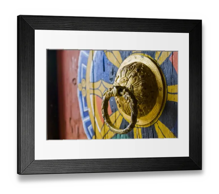 Framed Print : Colourful door knocker, Chimi Lhakhang, Bhutan Framed Print : Colourful door knocker, Chimi Lhakhang, Bhutan