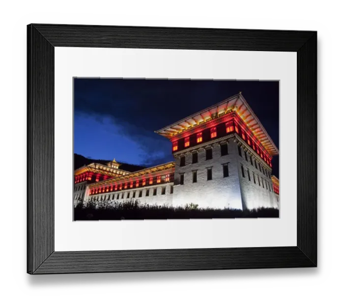 Framed Print : Asia, Bhutan, Thimpu. Tashichhoedzong by night Framed Print : Asia, Bhutan, Thimpu. Tashichhoedzong by night