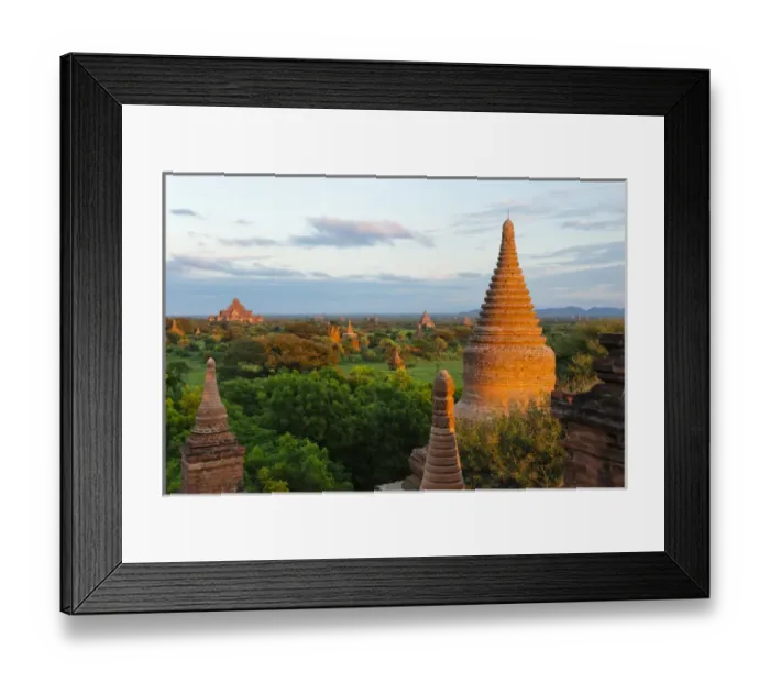 Framed Print : Ancient temples and pagodas at sunset, Bagan, Mandalay Region, Myanmar