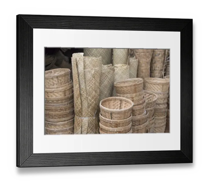 Framed Print : Selling bamboo baskets and sheets at the market, Mrauk-U, Rakhine State, Myanmar