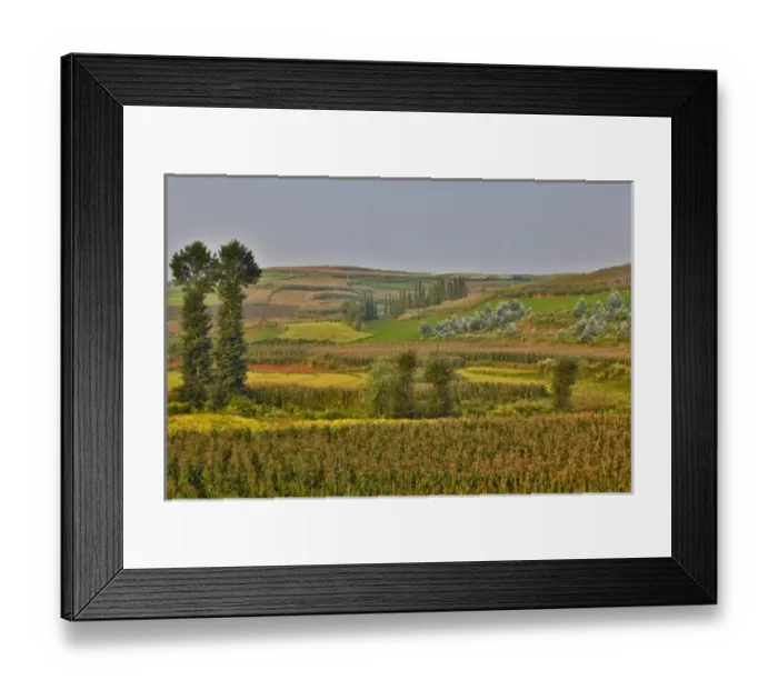 Framed Print : Valley just before going into the Dongchuan Red Lands, Kunming District, China. Growing rice Framed Print : Valley just before going into the Dongchuan Red Lands, Kunming District, China. Growing rice