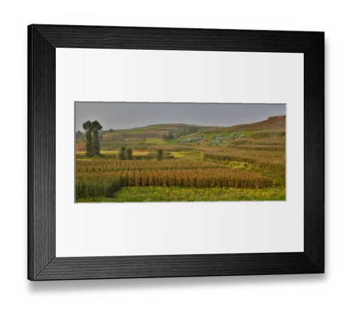 Framed Print : Valley just before going into the Dongchuan Red Lands, Kunming District, China. Growing rice Framed Print : Valley just before going into the Dongchuan Red Lands, Kunming District, China. Growing rice
