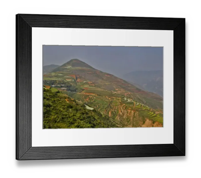 Framed Print : Kunming Dongchuan Red Land, China with crops in the red soil canola, corn Framed Print : Kunming Dongchuan Red Land, China with crops in the red soil canola, corn