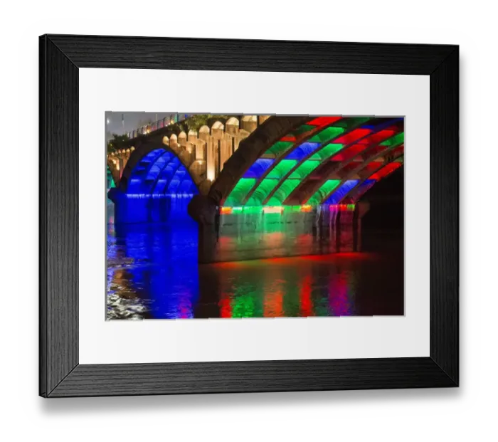 Framed Print : Modern bridge lighting at night in multi colors, Huangshan, China Framed Print : Modern bridge lighting at night in multi colors, Huangshan, China