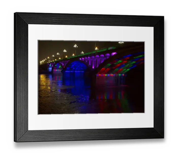 Framed Print : Modern bridge lighting at night in multi colors, Huangshan, China Framed Print : Modern bridge lighting at night in multi colors, Huangshan, China