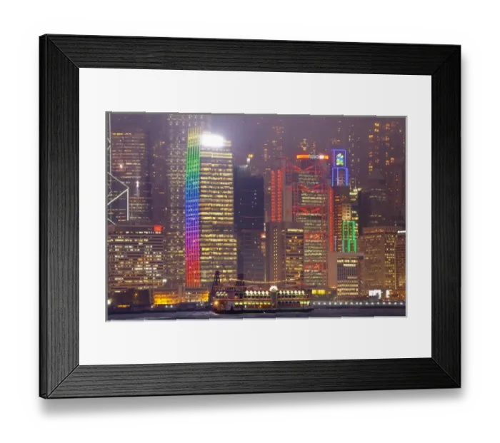 Framed Print : China, Hong Kong illuminiated at night Framed Print : China, Hong Kong illuminiated at night