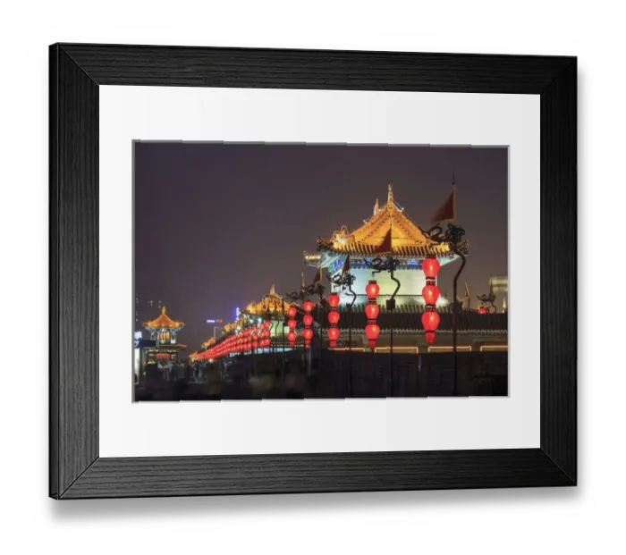 Framed Print : night lighting and glowing lanternds, Views from atop City Wall, Xi an, China