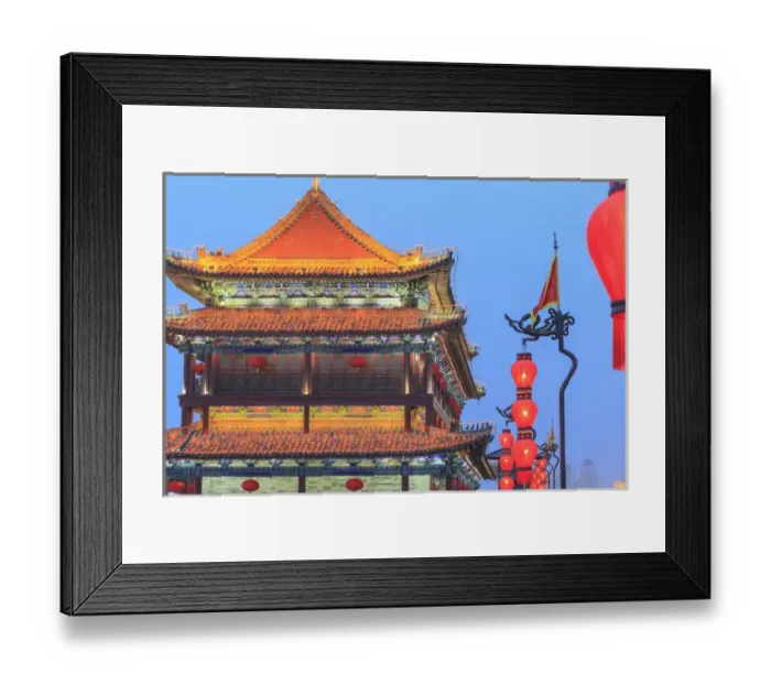 Framed Print : night lighting and glowing lanternds, Views from atop City Wall, Xi an, China