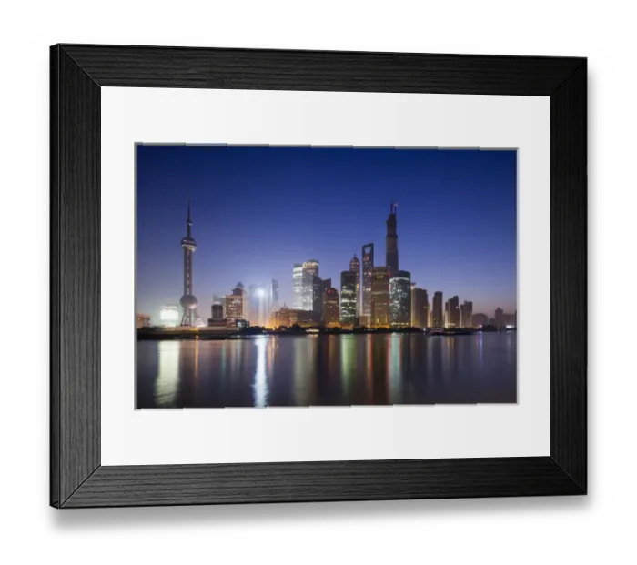 Framed Print : China, Shanghai, Glow of twilight behind towering skyline of Pudong district along Framed Print : China, Shanghai, Glow of twilight behind towering skyline of Pudong district along