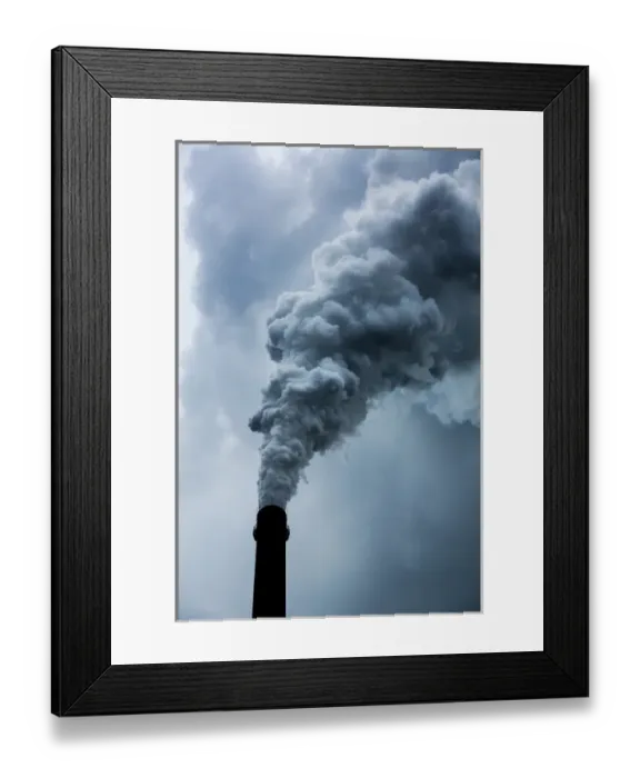 Framed Print : China, Chongqing, Steam and smoke billows from smokestacks at massive coal-fired
