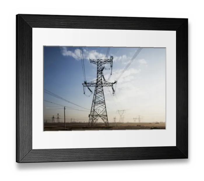 Framed Print : China, Shanxi Province, Datong, High Tension Power Pylons and electrical lines leading Framed Print : China, Shanxi Province, Datong, High Tension Power Pylons and electrical lines leading