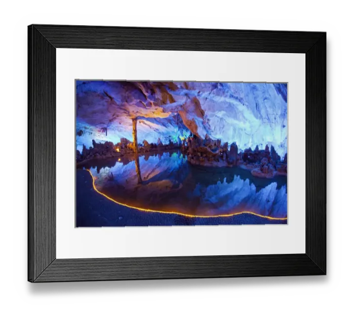 Framed Print : Asia; China; Guling; Multi Colored Lights in the Reed Flute Cave