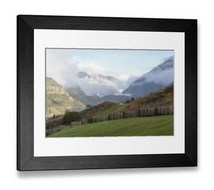 Framed Print : Georgia, Mtskheta, Stepantsminda. The Kazbegi Mountain range, which acts as the border