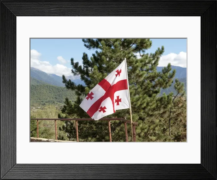 Framed Print : Georgia, Telavi. The Georgian flag flying at Gremi Monastery Framed Print : Georgia, Telavi. The Georgian flag flying at Gremi Monastery