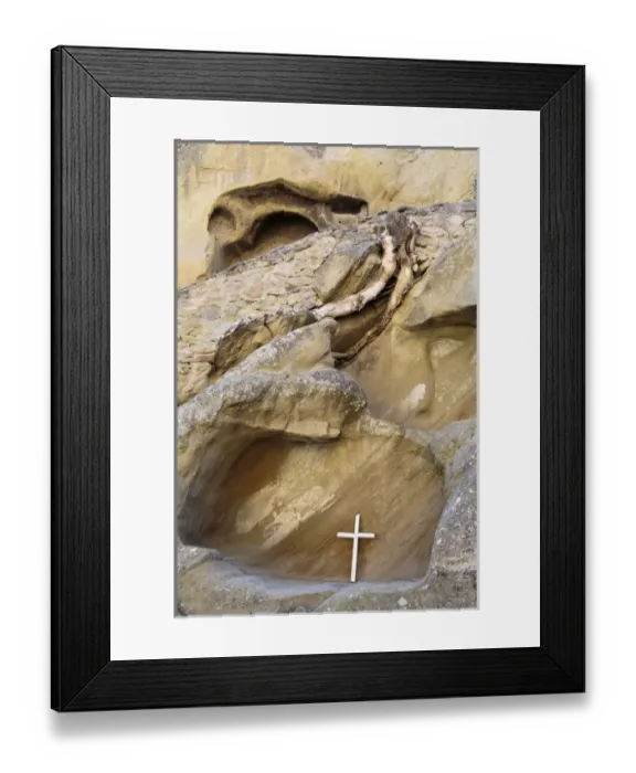 Framed Print : Georgia, Kakheti. Carved enclosures for religious worship at David Gareja Monastery